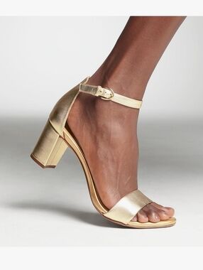 Naruralizer Vera Gold Sandals Ankle Strap Block Heel Leather 8